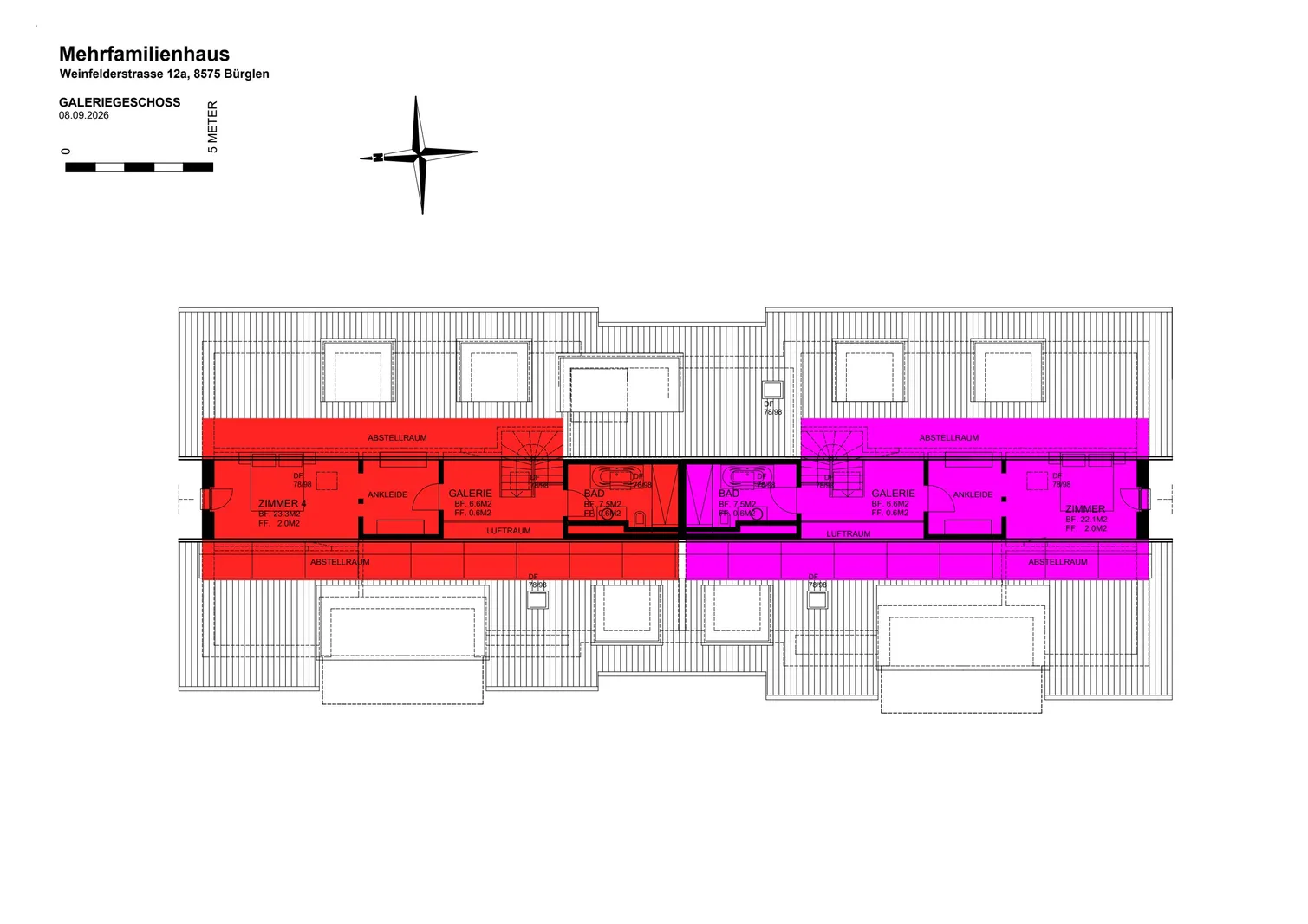Grundriss Galeriegeschoss rot